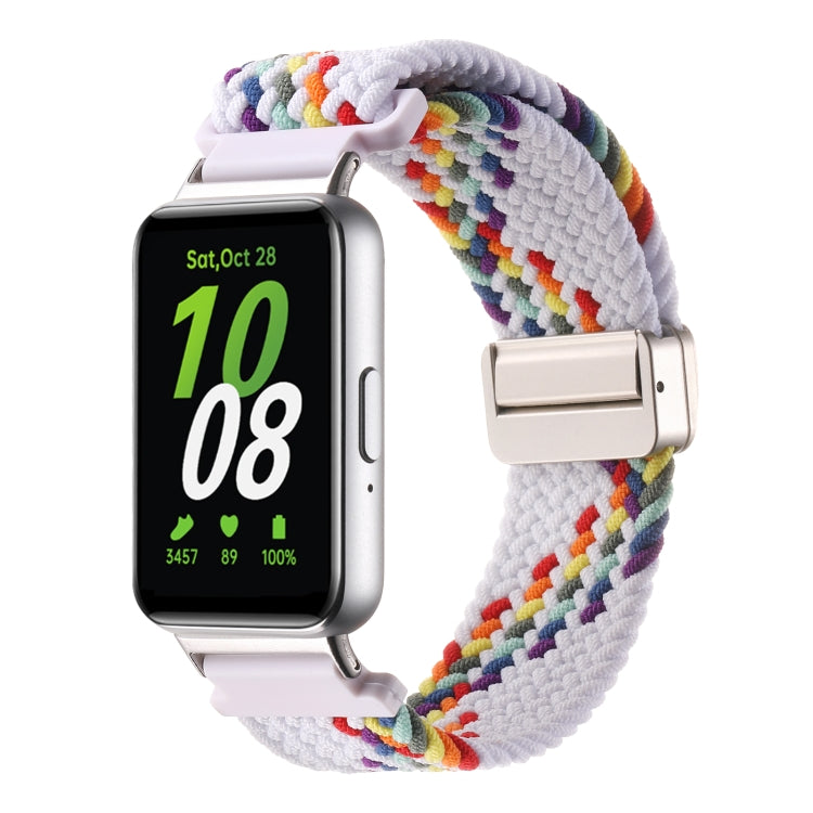 For Samsung Galaxy Fit3 Magnetic Buckle Nylon Braid Watch Band(Colorful White) by buy2fix