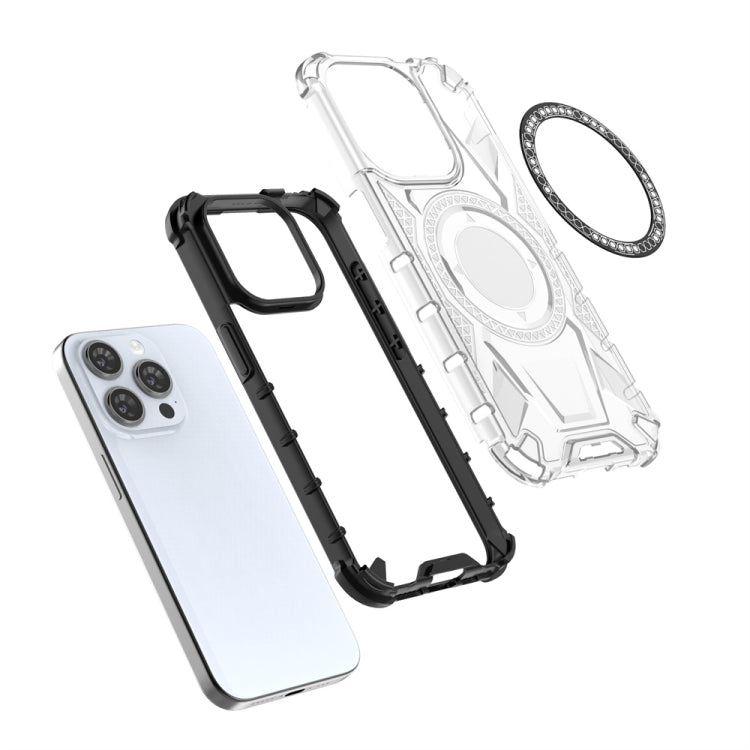 For iPhone 15 Pro MagSafe Armor Holder PC Hybrid TPU Phone Case(Black) by buy2fix