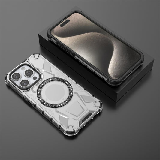 For iPhone 15 Pro MagSafe Armor Holder PC Hybrid TPU Phone Case(White) by buy2fix