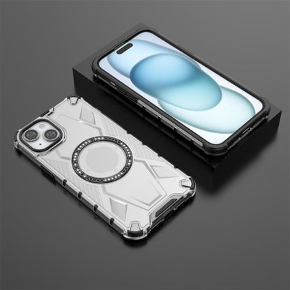 For iPhone 15 Plus MagSafe Armor Holder PC Hybrid TPU Phone Case(White) by buy2fix