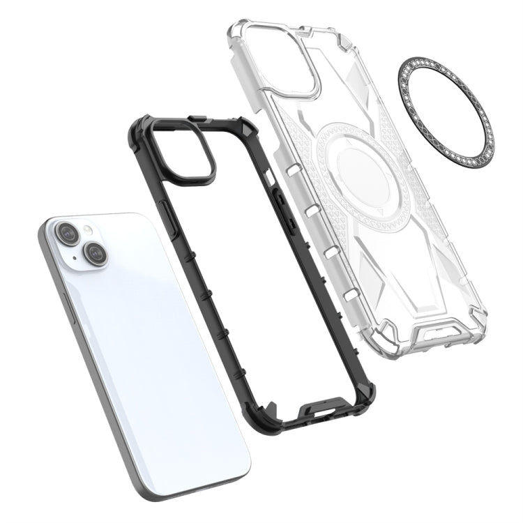 For iPhone 15 Plus MagSafe Armor Holder PC Hybrid TPU Phone Case(White) by buy2fix