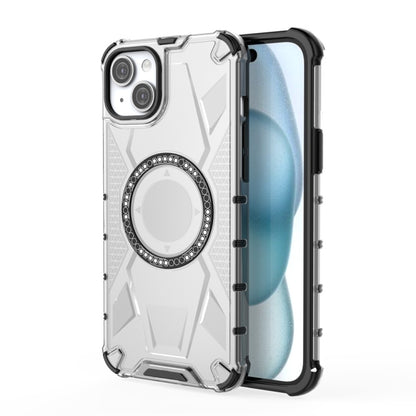 For iPhone 14 Plus MagSafe Armor Holder PC Hybrid TPU Phone Case(White) by buy2fix