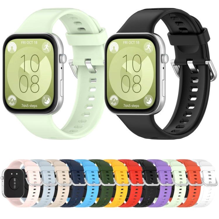 For Huawei Watch Fit4 / Fit4 Pro / Fit3 Silver Buckle Silicone Sports Watch Band(Yellow) by buy2fix