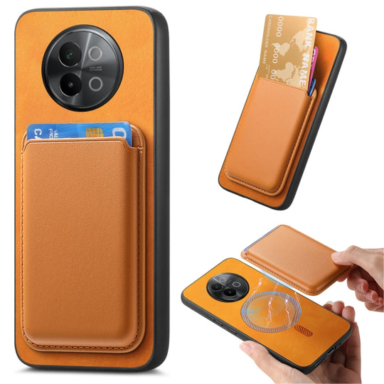 For vivo S18e 5G Retro Magsafe Card Bag PU Back Cover Phone Case(Yellow)