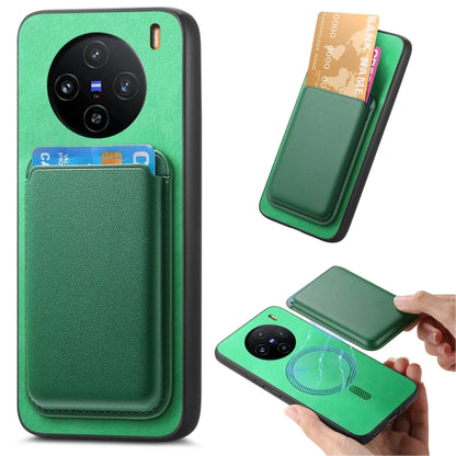 For vivo X100 5G Retro Magsafe Card Bag PU Back Cover Phone Case(Green) - X100 Cases by buy2fix | Online Shopping UK | buy2fix