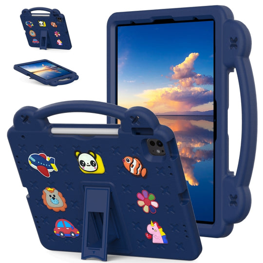 For iPad Pro 12.9 2022 / 2021 Handle Kickstand Children EVA Shockproof Tablet Case(Navy Blue)