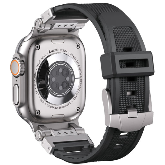 For Apple Watch SE 2023 44mm Silicone Armor Mecha Head Watch Band(Black) by buy2fix