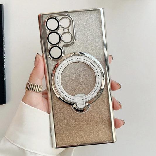 For Samsung Galaxy S23 Ultra 5G Rotation MagSafe Holder Gradient Glitter TPU Phone Case(Gold) by buy2fix