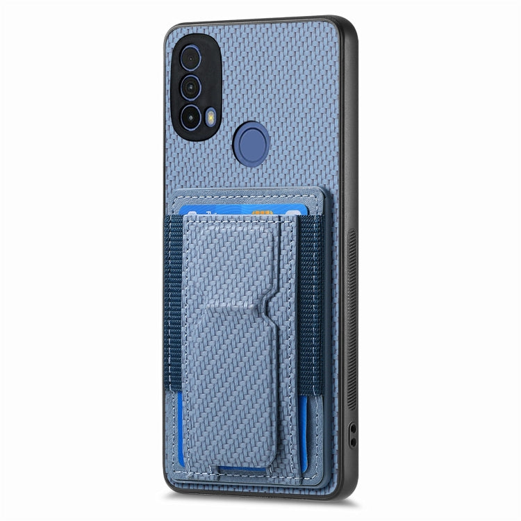 For Motorola Moto G 5G 2024 4G Carbon Fiber Fold Stand Elastic Card Bag Phone Case(Blue) - Motorola Cases by buy2fix | Online Shopping UK | buy2fix