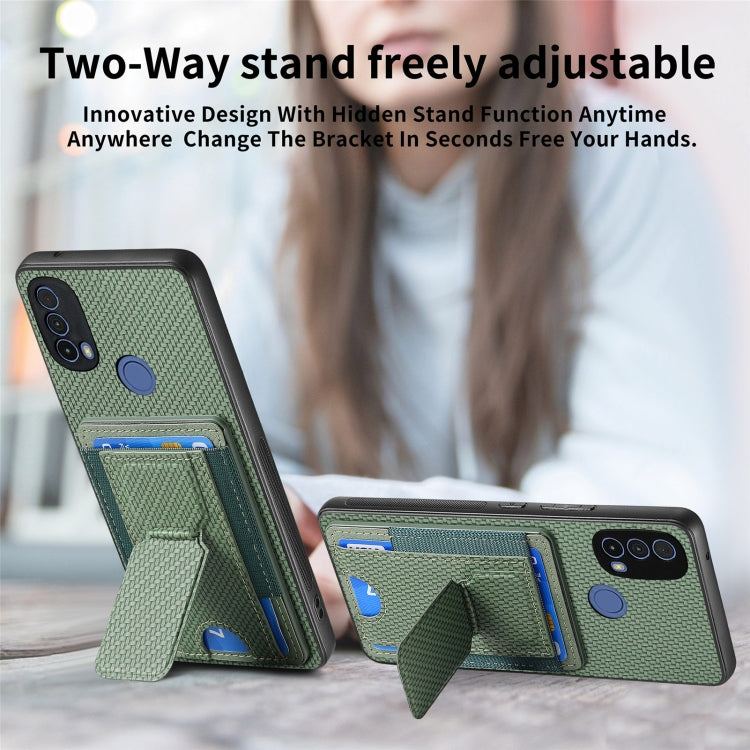 For Motorola Moto G 5G 2024 4G Carbon Fiber Fold Stand Elastic Card Bag Phone Case(Green) - Motorola Cases by buy2fix | Online Shopping UK | buy2fix