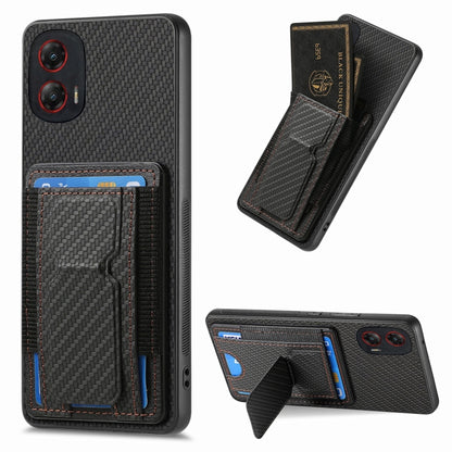 For Motorola Moto G Stylus 5G 2024 Carbon Fiber Fold Stand Elastic Card Bag Phone Case(Black) - Motorola Cases by buy2fix | Online Shopping UK | buy2fix