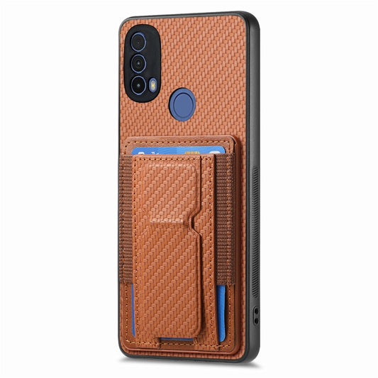 For Motorola Moto G Stylus 5G 2024 Carbon Fiber Fold Stand Elastic Card Bag Phone Case(Brown) by buy2fix