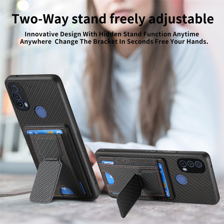 For Motorola Moto G Power 5G 2024 Carbon Fiber Fold Stand Elastic Card Bag Phone Case(Black) - Motorola Cases by buy2fix | Online Shopping UK | buy2fix