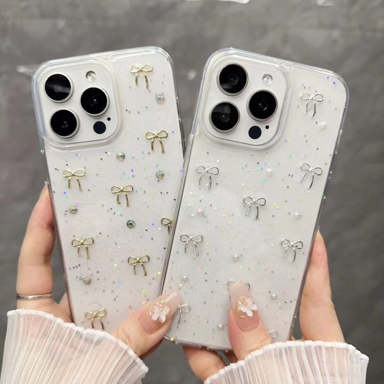 For iPhone 16 Plus Small Fresh Bow TPU Phone Case(Silver Bow) by buy2fix