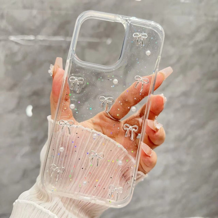 For iPhone 16 Plus Small Fresh Bow TPU Phone Case(Silver Bow) by buy2fix