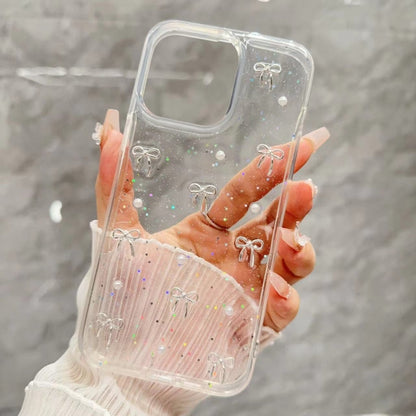 For iPhone 16 Plus Small Fresh Bow TPU Phone Case(Silver Bow) by buy2fix