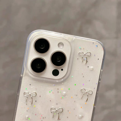 For iPhone 16 Plus Small Fresh Bow TPU Phone Case(Silver Bow) by buy2fix