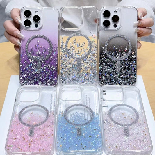 For iPhone 15 Plus Gradient Glitter MagSafe PC Hybrid TPU Phone Case(Gradient Purple) by buy2fix