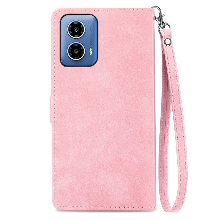 For Motorola Moto G Play 2024 Embossed Flower Zipper Leather Phone Case(Pink) - Motorola Cases by buy2fix | Online Shopping UK | buy2fix