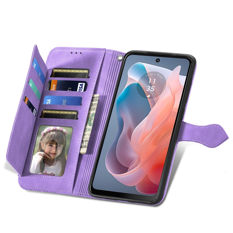 For Motorola Moto G Play 2024 Embossed Flower Zipper Leather Phone Case(Purple) by buy2fix
