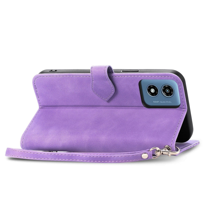 For Motorola Moto G Play 2024 Embossed Flower Zipper Leather Phone Case(Purple) by buy2fix