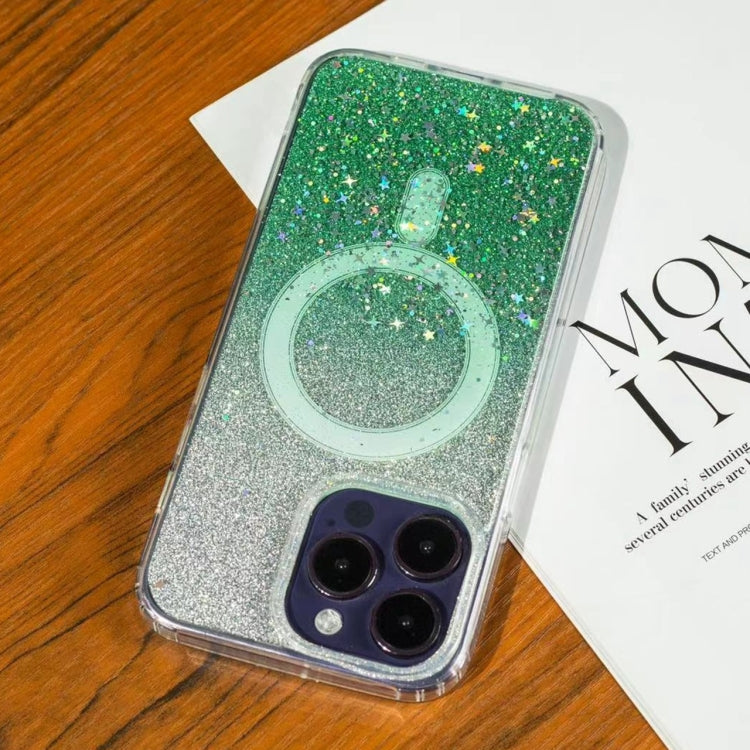 For iPhone 15 Pro Gradient Glitter Starry MagSafe Phone Case(Gradient Green) - iPhone 15 Pro Cases by buy2fix | Online Shopping UK | buy2fix