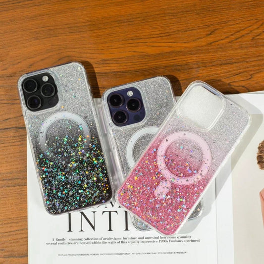 For iPhone 15 Gradient Glitter Starry MagSafe Phone Case(Gradient Pink) by buy2fix