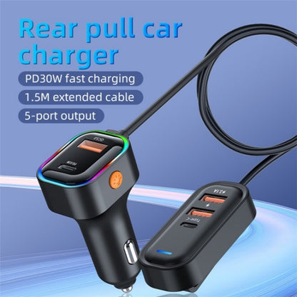 K5 3 USB Fast Charging Car Charger 66W Extension Cord Design 5 Ports Charging Adapter - Car Charger by buy2fix | Online Shopping UK | buy2fix
