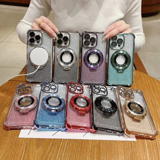 For iPhone 15 Invisible Holder Gradient Glitter Magsafe Phone Case(Dark Night Purple) by buy2fix