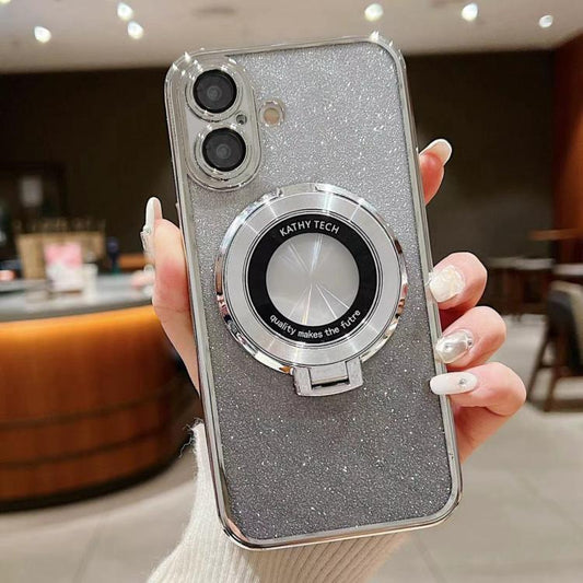 For iPhone 16 Plus Electroplated Holder Gradient Glitter MagSafe Phone Case(Silver) by buy2fix