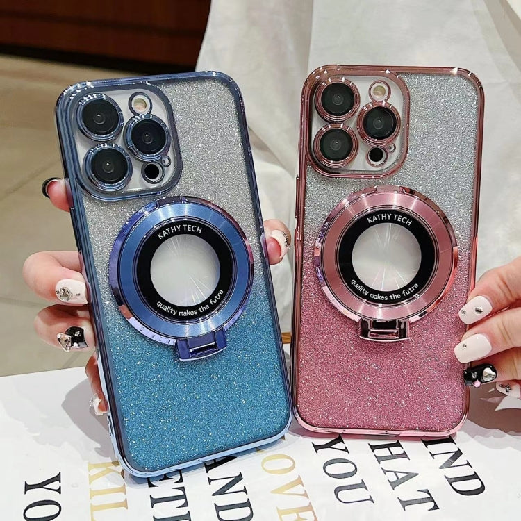 For iPhone 16 Plus Electroplated Holder Gradient Glitter MagSafe Phone Case(Pink) by buy2fix