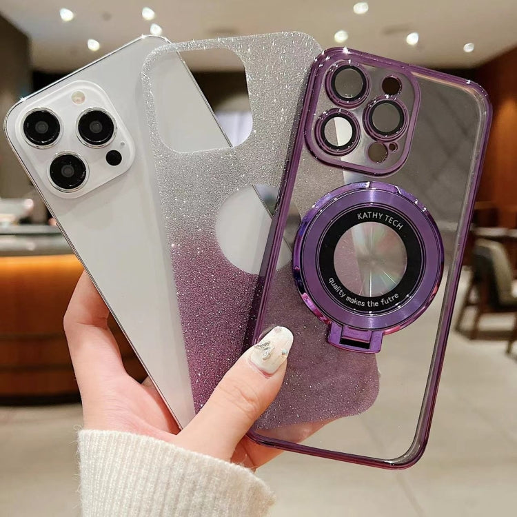 For iPhone 16 Electroplated Holder Gradient Glitter MagSafe Phone Case(Purple) by buy2fix