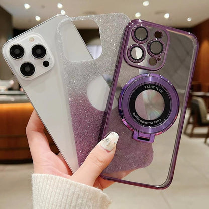 For iPhone 16 Electroplated Holder Gradient Glitter MagSafe Phone Case(Purple) by buy2fix