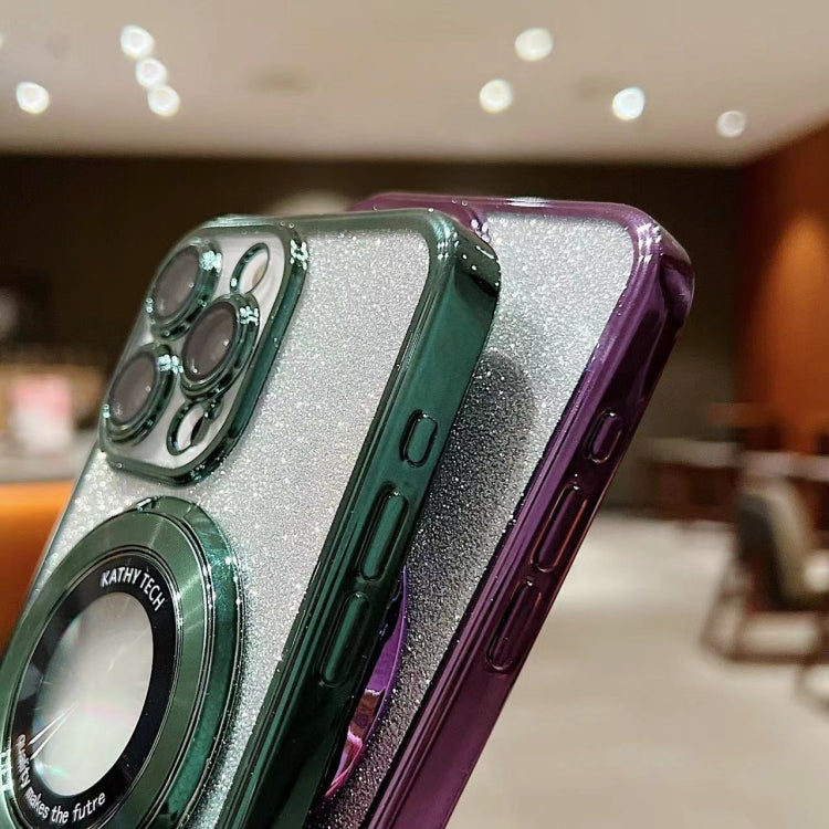 For iPhone 16 Electroplated Holder Gradient Glitter MagSafe Phone Case(Green) by buy2fix