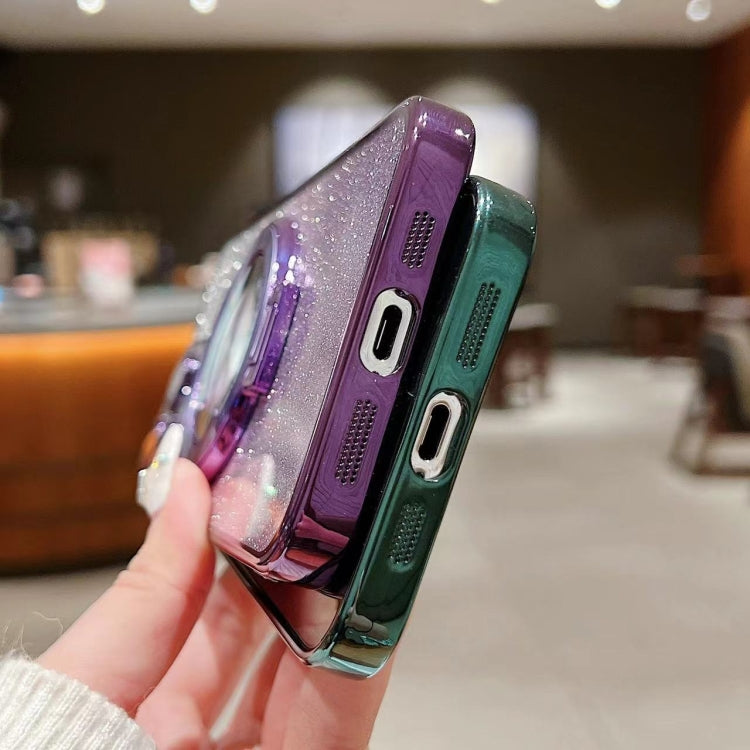 For iPhone 16 Electroplated Holder Gradient Glitter MagSafe Phone Case(Purple) by buy2fix