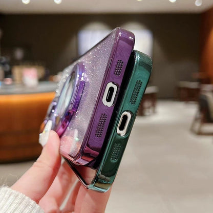 For iPhone 16 Electroplated Holder Gradient Glitter MagSafe Phone Case(Purple) by buy2fix