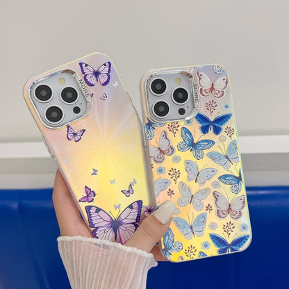 For iPhone 16 Plus Electroplating Laser Butterfly Phone Case(White Purple Butterflies AB6) - iPhone 16 Plus Cases by buy2fix | Online Shopping UK | buy2fix