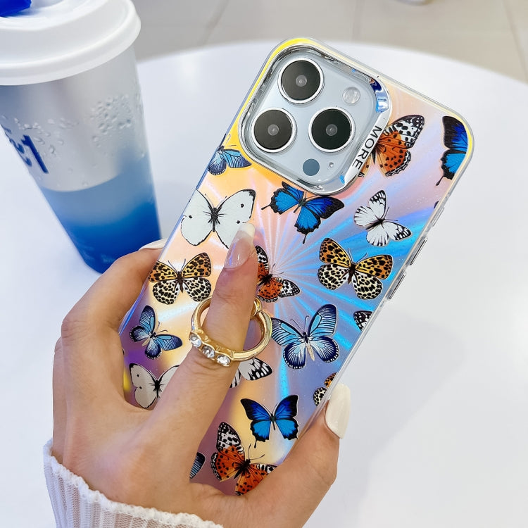 For iPhone 16 Pro Max Electroplating Laser Butterfly Ring Holder Phone Case(Color Butterflies AB1) - iPhone 16 Pro Max Cases by buy2fix | Online Shopping UK | buy2fix