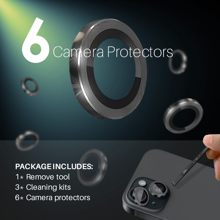 For iPhone 15 / 15 Plus / 14 / 14 Plus NORTHJO 3 Set 6pcs Camera Lens Protector Cover Metal Ring Film(Black) - iPhone 15 Tempered Glass by NORTHJO | Online Shopping UK | buy2fix