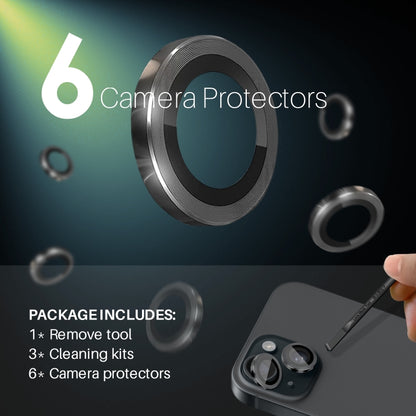 For iPhone 15 / 15 Plus / 14 / 14 Plus NORTHJO 3 Set 6pcs Camera Lens Protector Cover Metal Ring Film(Black) - iPhone 15 Tempered Glass by NORTHJO | Online Shopping UK | buy2fix