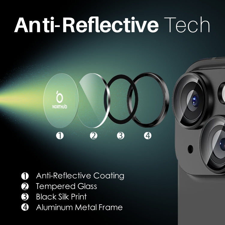 For iPhone 15 / 15 Plus / 14 / 14 Plus NORTHJO 3 Set 6pcs Camera Lens Protector Cover Metal Ring Film(Black) - iPhone 15 Tempered Glass by NORTHJO | Online Shopping UK | buy2fix