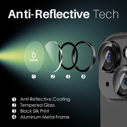 For iPhone 15 / 15 Plus / 14 / 14 Plus NORTHJO 3 Set 6pcs Camera Lens Protector Cover Metal Ring Film(Black) - iPhone 15 Tempered Glass by NORTHJO | Online Shopping UK | buy2fix