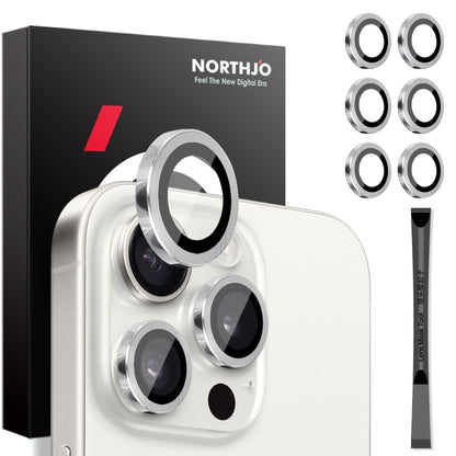 For iPhone 15 / 15 Plus / 14 / 14 Plus NORTHJO 3 Set 6pcs Camera Lens Protector Cover Metal Ring Film(Silver) - iPhone 15 Tempered Glass by NORTHJO | Online Shopping UK | buy2fix