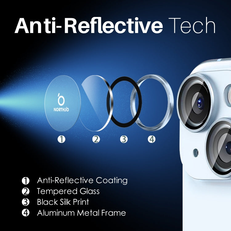 For iPhone 15 / 15 Plus / 14 / 14 Plus NORTHJO 3 Set 6pcs Camera Lens Protector Cover Metal Ring Film(Blue) - iPhone 15 Tempered Glass by NORTHJO | Online Shopping UK | buy2fix