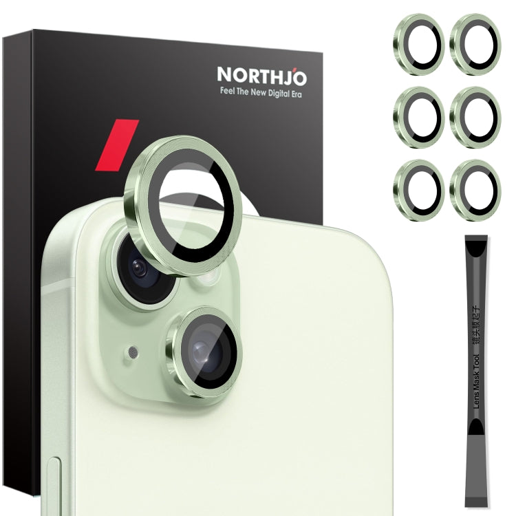 For iPhone 15 / 15 Plus / 14 / 14 Plus NORTHJO 3 Set 6pcs Camera Lens Protector Cover Metal Ring Film(Green) - iPhone 15 Tempered Glass by NORTHJO | Online Shopping UK | buy2fix
