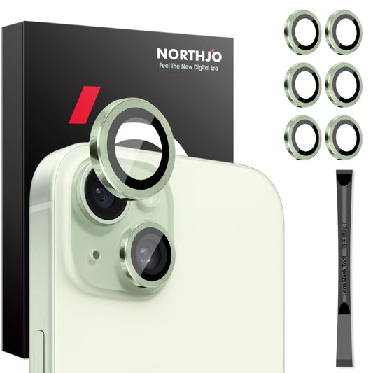 For iPhone 15 / 15 Plus / 14 / 14 Plus NORTHJO 3 Set 6pcs Camera Lens Protector Cover Metal Ring Film(Green) - iPhone 15 Tempered Glass by NORTHJO | Online Shopping UK | buy2fix