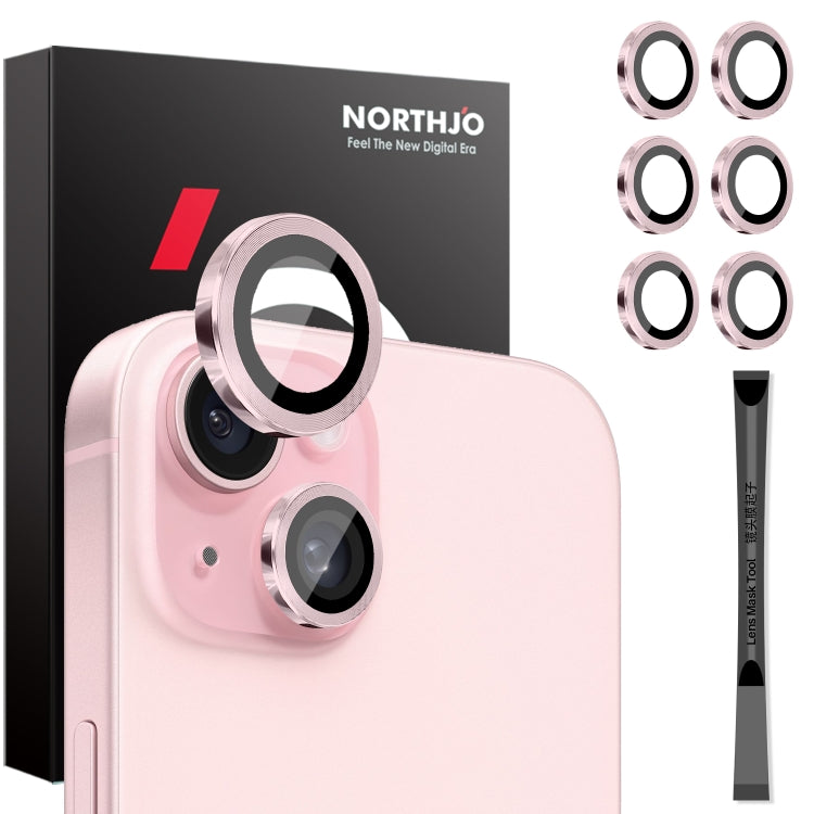 For iPhone 15 / 15 Plus / 14 / 14 Plus NORTHJO 3 Set 6pcs Camera Lens Protector Cover Metal Ring Film(Pink) - iPhone 15 Tempered Glass by NORTHJO | Online Shopping UK | buy2fix