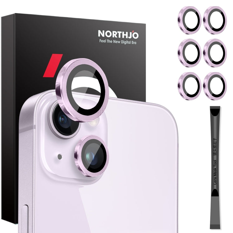 For iPhone 15 / 15 Plus / 14 / 14 Plus NORTHJO 3 Set 6pcs Camera Lens Protector Cover Metal Ring Film(Purple) - iPhone 15 Tempered Glass by NORTHJO | Online Shopping UK | buy2fix