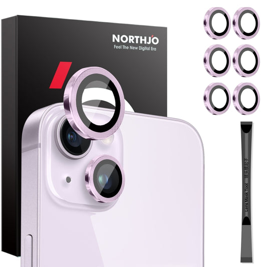 For iPhone 15 / 15 Plus / 14 / 14 Plus NORTHJO 3 Set 6pcs Camera Lens Protector Cover Metal Ring Film(Purple) - iPhone 15 Tempered Glass by NORTHJO | Online Shopping UK | buy2fix