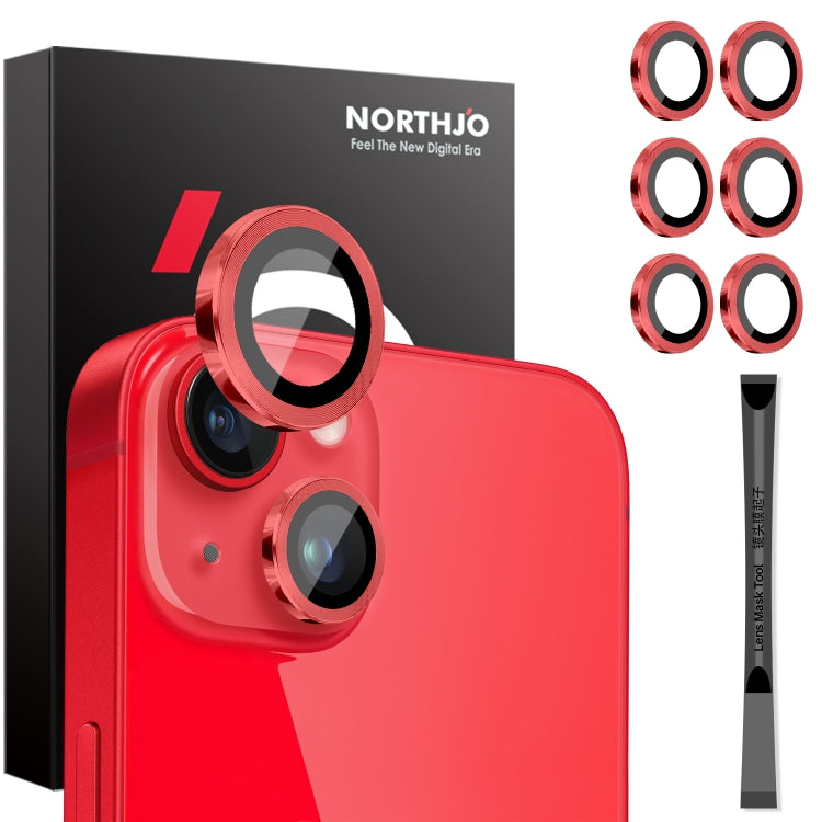 For iPhone 15 / 15 Plus / 14 / 14 Plus NORTHJO 3 Set 6pcs Camera Lens Protector Cover Metal Ring Film(Red) - iPhone 15 Tempered Glass by NORTHJO | Online Shopping UK | buy2fix
